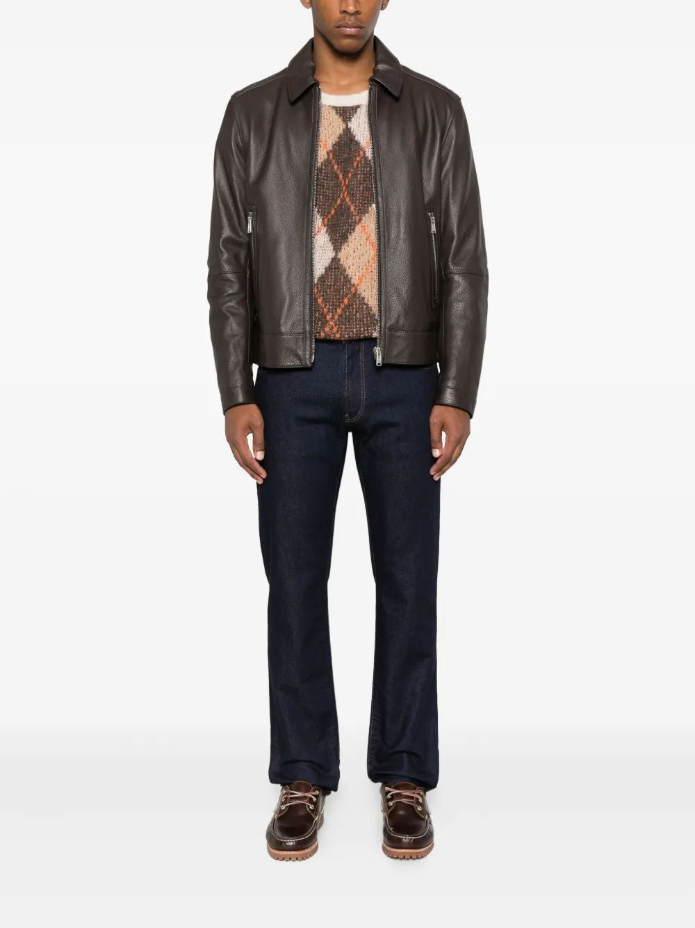 HUGO BOSS Men's Mini Fur Trimmed Leather Jacket