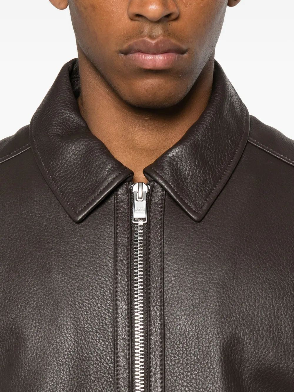 HUGO BOSS Men's Mini Fur Trimmed Leather Jacket
