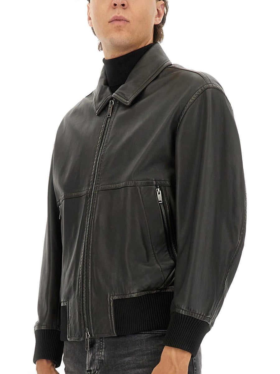 BOSS Men's Leather Jacket - Size 48