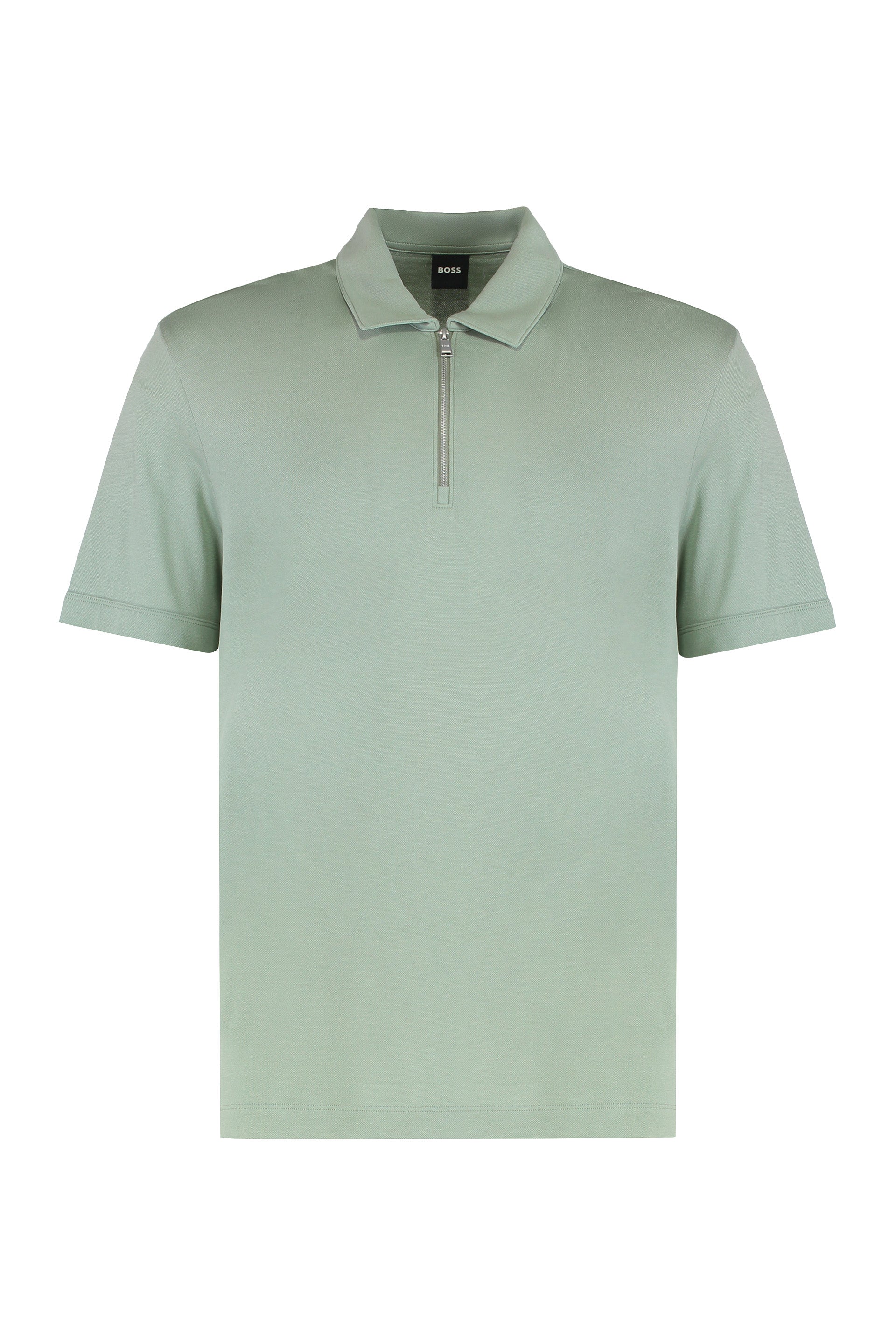BOSS Cotton Blend Polo with Classic Collar and Zip Closure