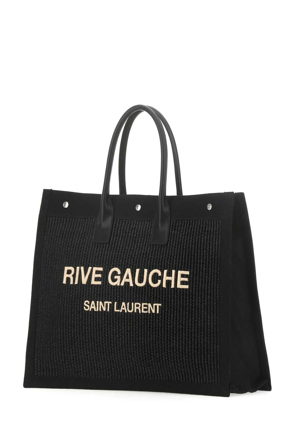 SAINT LAURENT Canvas Tote Handbag with Leather Top Handles