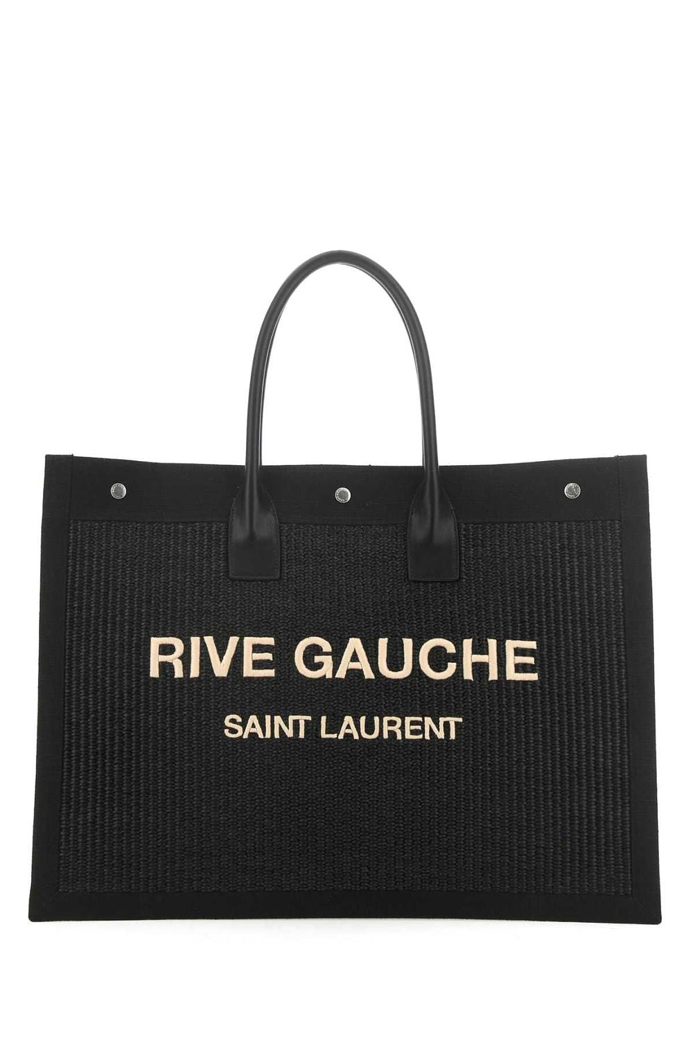 SAINT LAURENT Canvas Tote Handbag with Leather Top Handles
