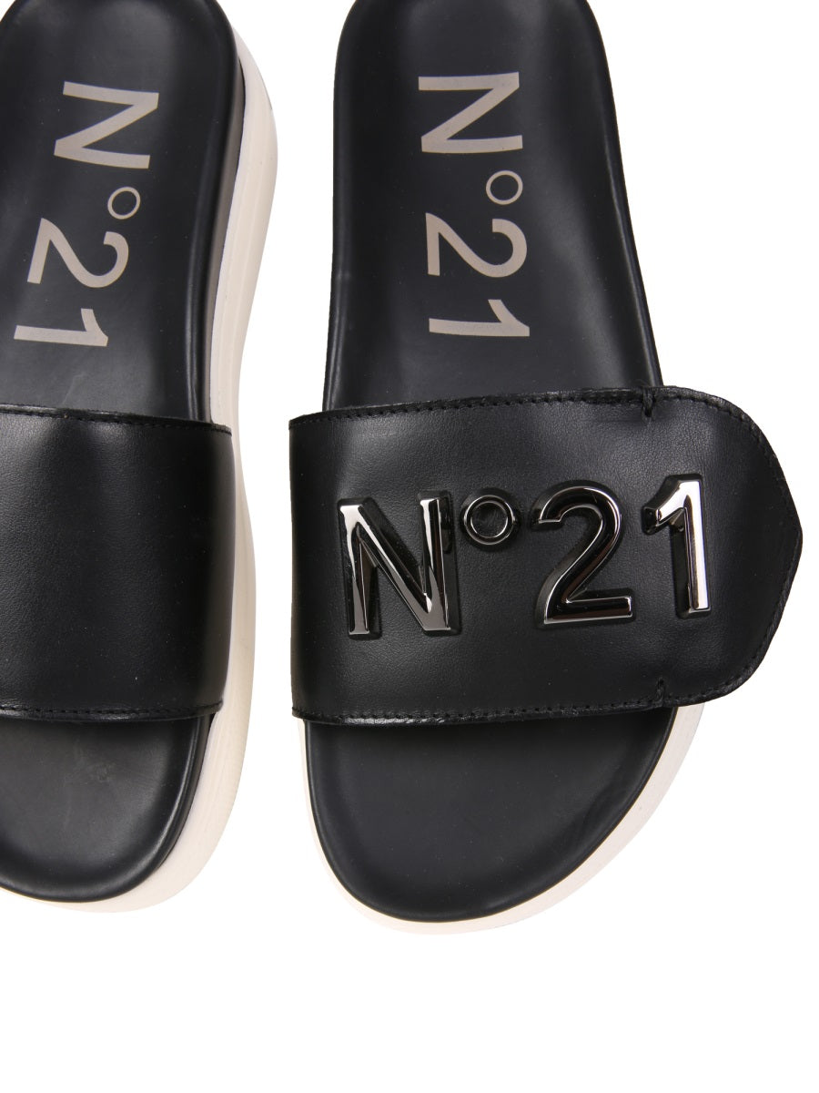N°21 Oversized Slide Sandals with Logo - 3 cm Sole