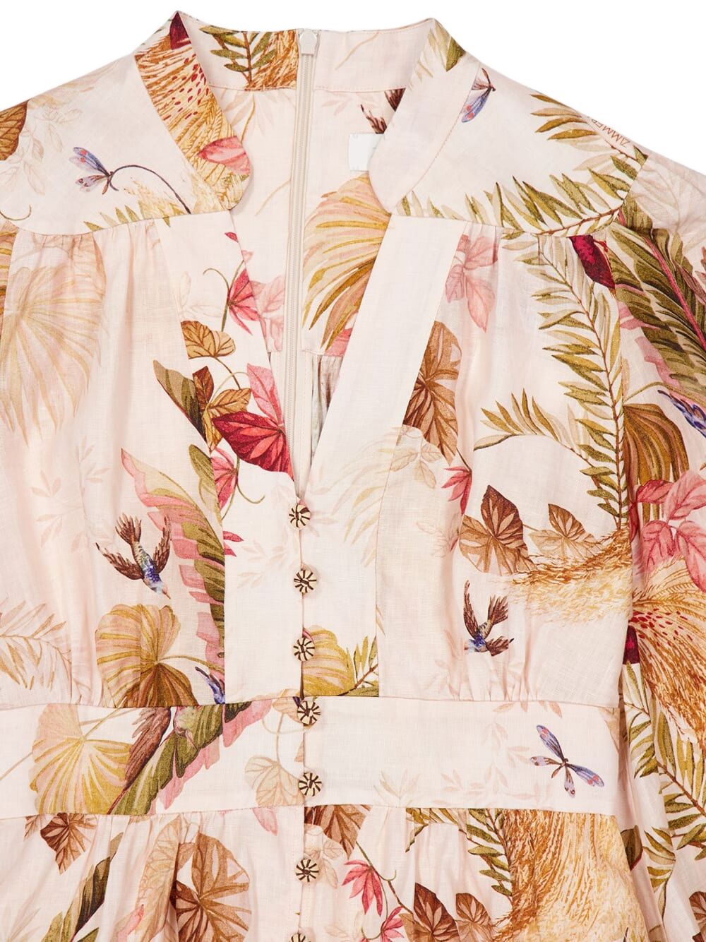 ZIMMERMANN Printed Linen Dress with Long Balloon Sleeves