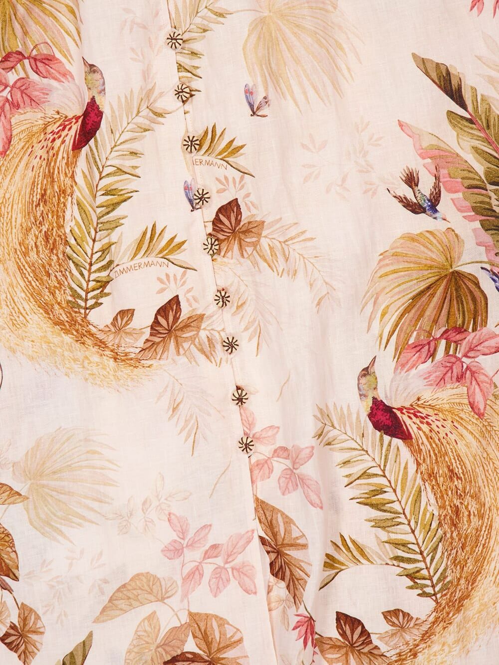 ZIMMERMANN Printed Linen Dress with Long Balloon Sleeves