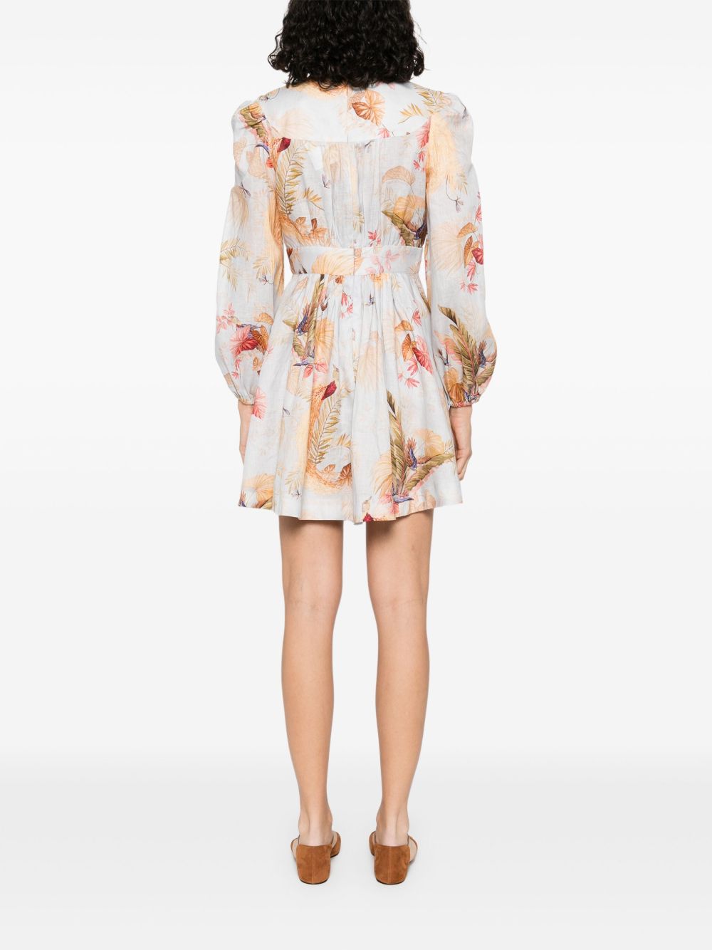 ZIMMERMANN Flared Skirt Mini Dress with Leaf Print