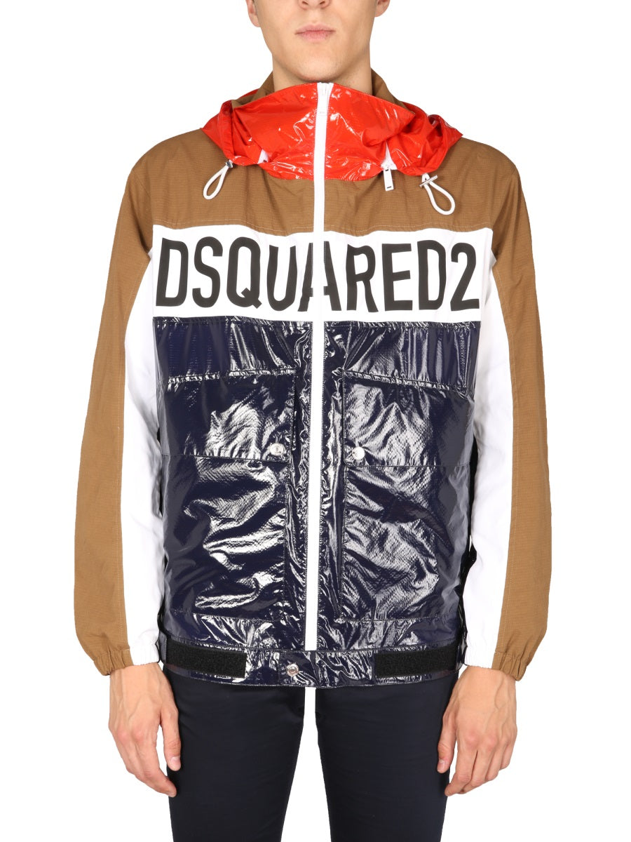 DSQUARED Men's Technical Fabric Bomber with Hood