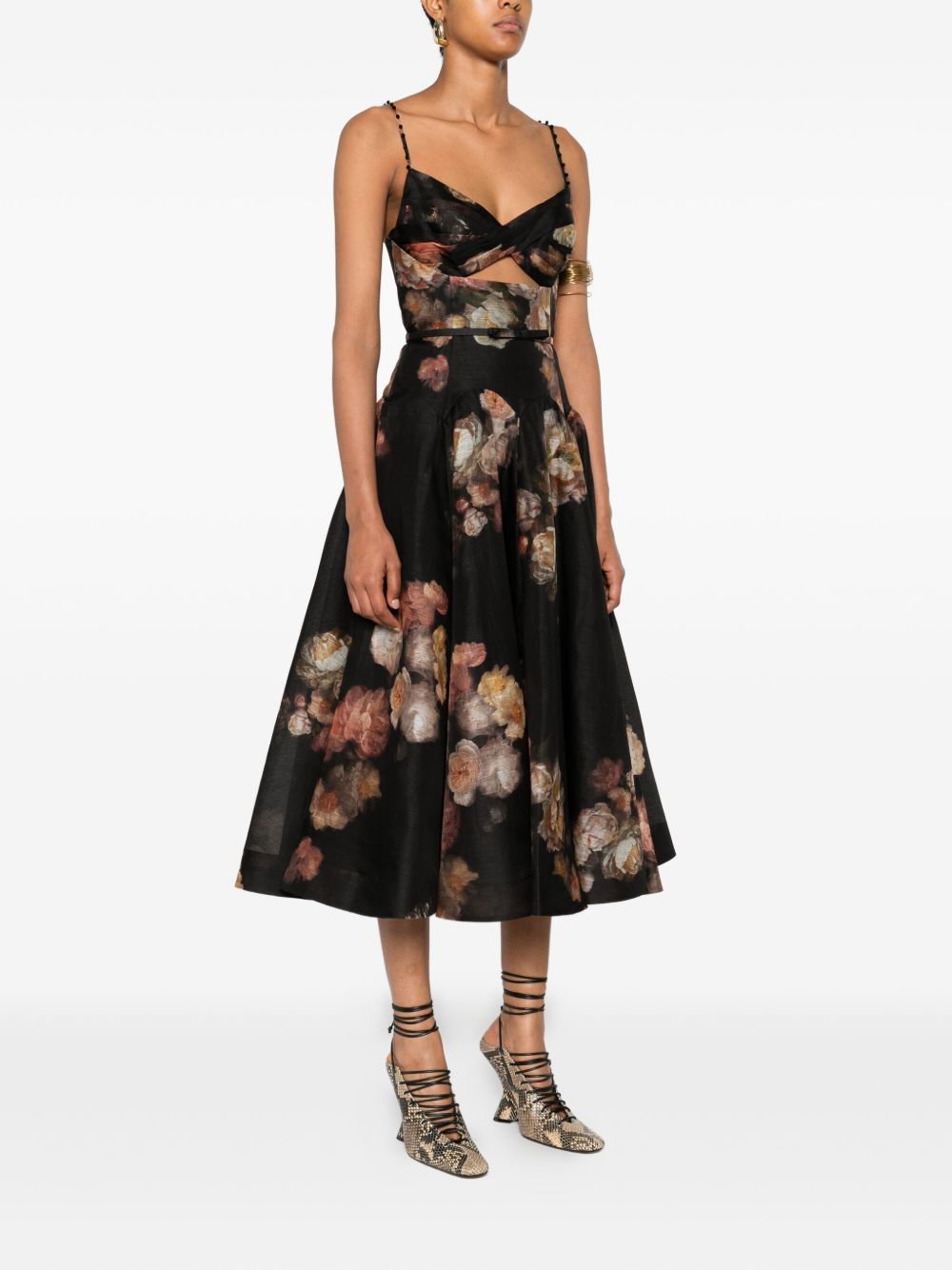 ZIMMERMANN Floral Print Mini Dress with Spaghetti Straps