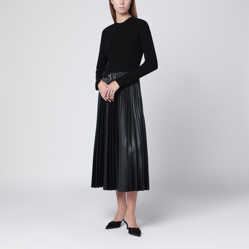 JONATHAN SIMKHAI Pleated Midi Dress with Adjustable Belt and Long Sleeves