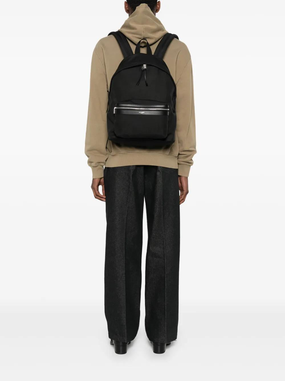 SAINT LAURENT Nylon Canvas and Leather City Backpack