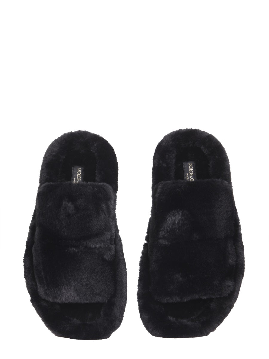 DOLCE & GABBANA Faux Fur Sandals for Men