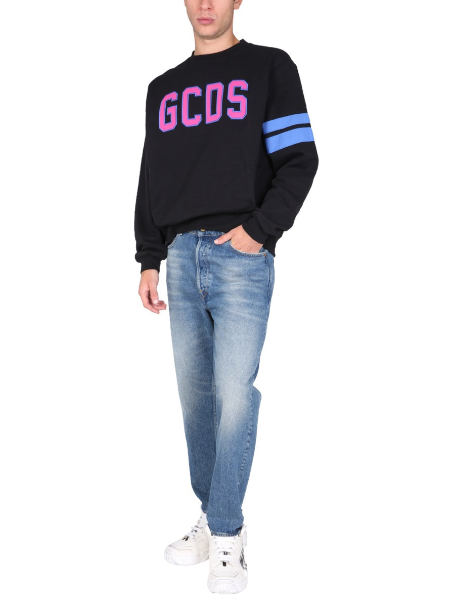 GCDS Logo Embroidered Cotton Sweatshirt - Crew Neck