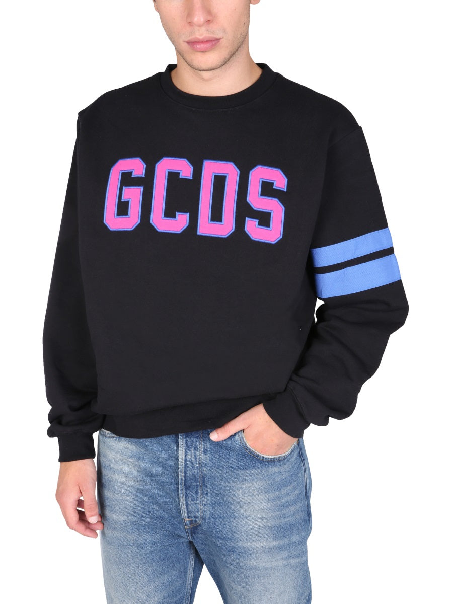 GCDS Logo Embroidered Cotton Sweatshirt - Crew Neck