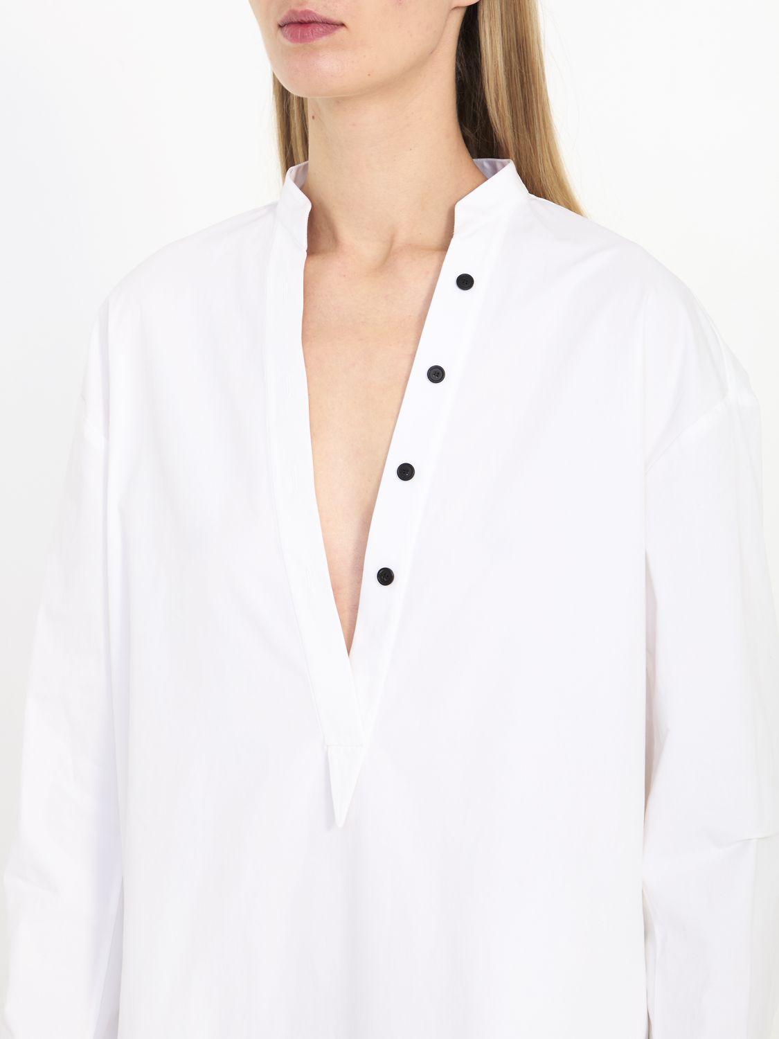 KHAITE Elegant Mini Dress with Button Front and Side Slits