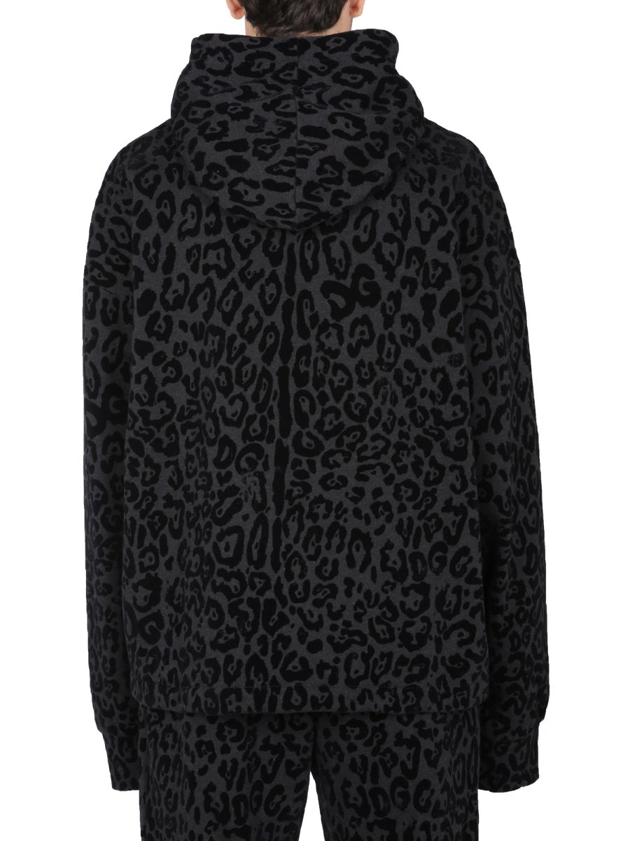 DOLCE & GABBANA Leopard Print Hooded Sweatshirt for Men