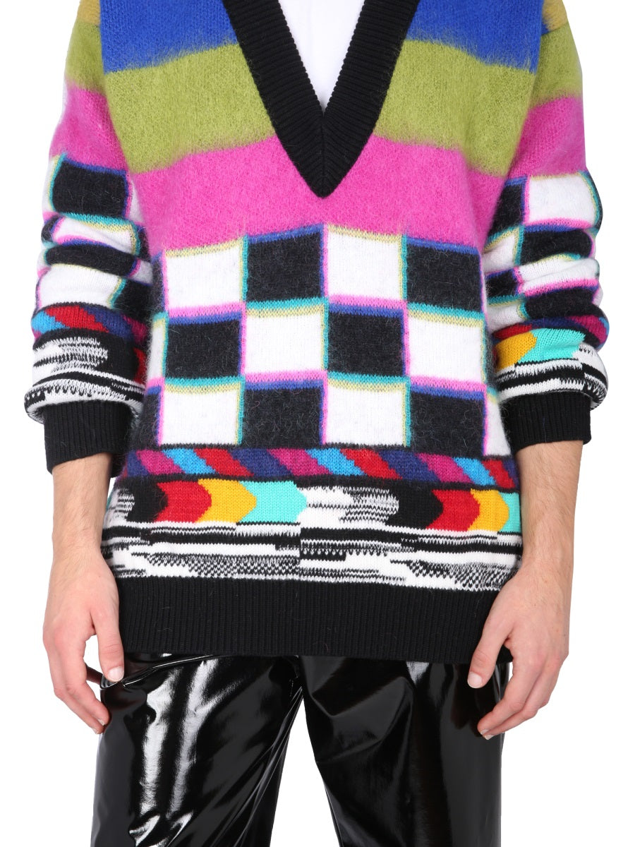 DOLCE & GABBANA V-Neck Glitch Sweater for Men