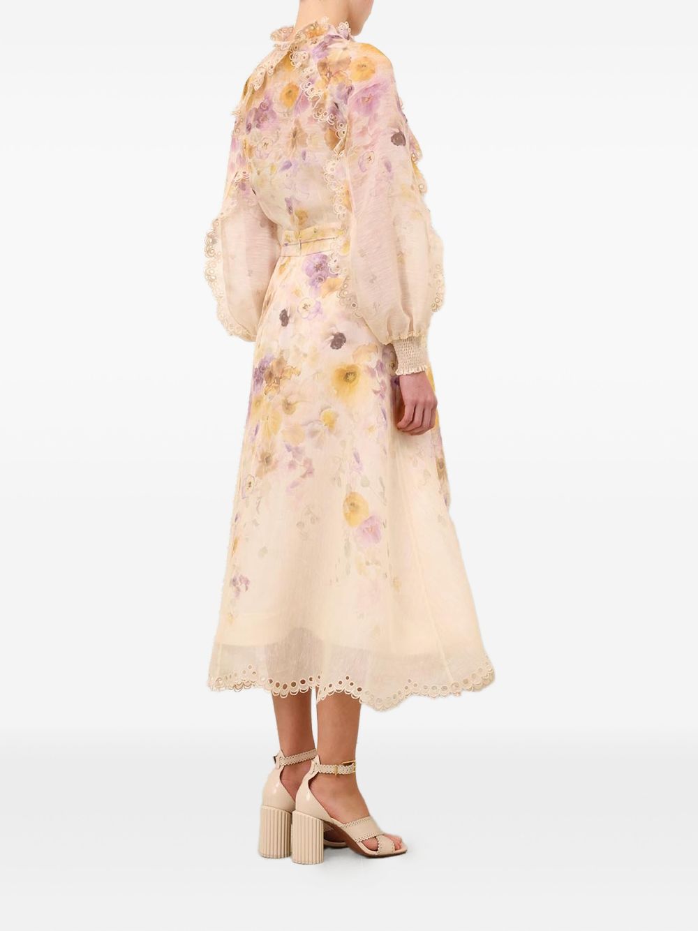 ZIMMERMANN High Waisted Embroidered Midi Skirt with Removable Flower Belt