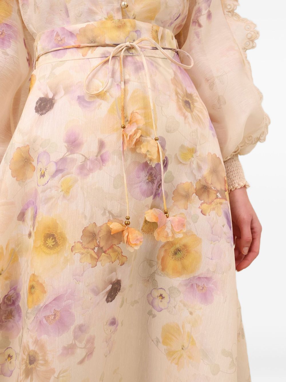 ZIMMERMANN High Waisted Embroidered Midi Skirt with Removable Flower Belt
