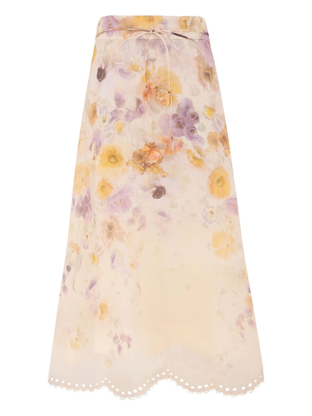 ZIMMERMANN High Waisted Embroidered Midi Skirt with Removable Flower Belt