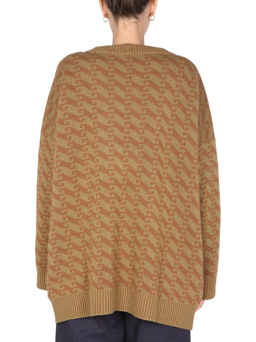 JEJIA Oversized V-Neck Jacquard Sweater