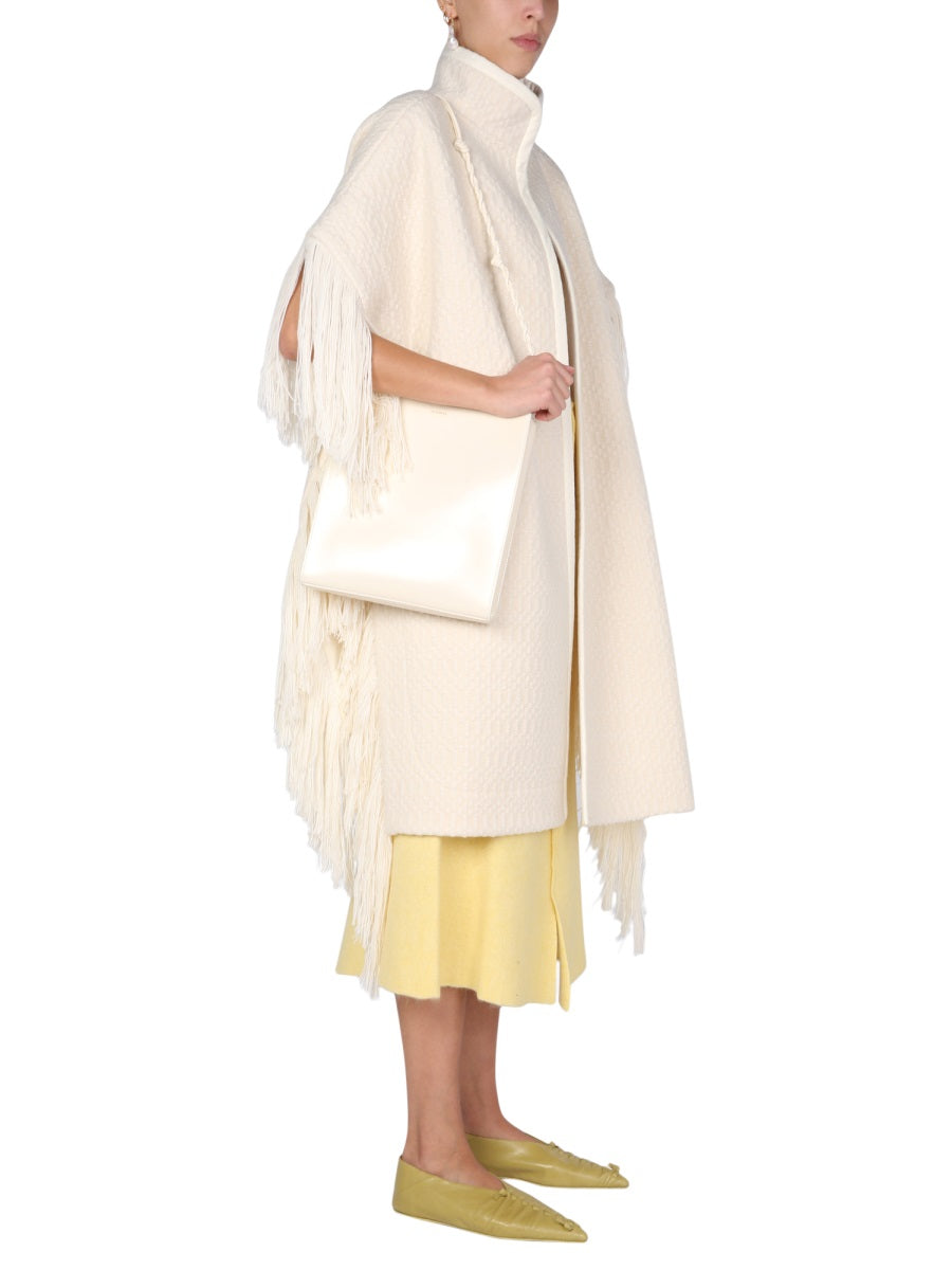 JIL SANDER Jacquard Cape with High Neck and Hook Closure