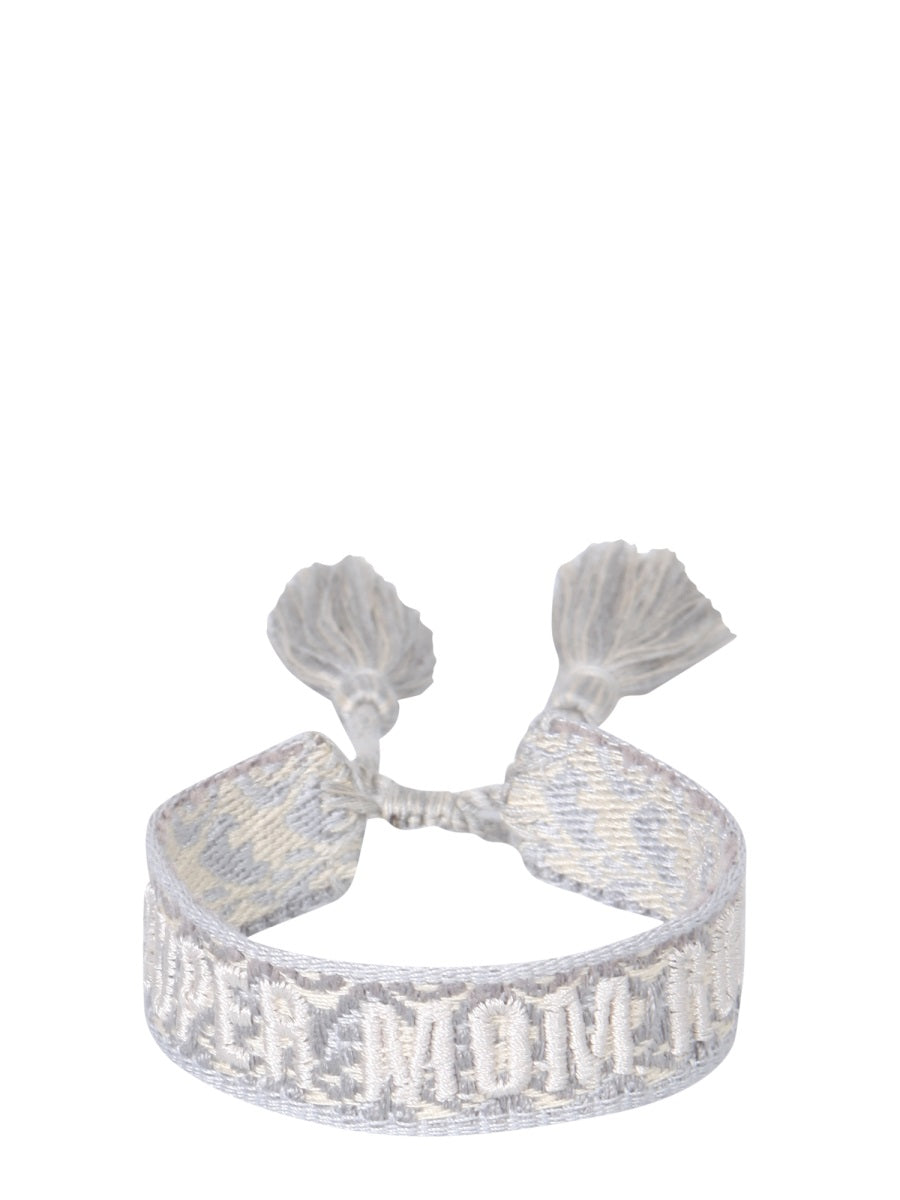 LABEL K Braided Fabric Bracelet with Super Mom Rock Embroidery