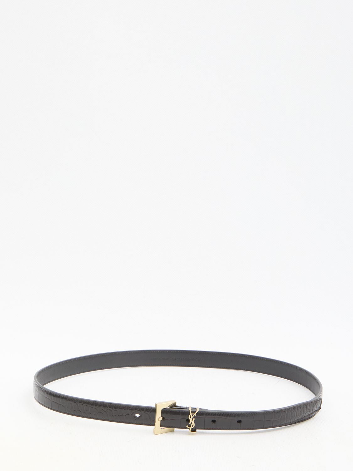 SAINT LAURENT Crocodile-Embossed Thin Belt 2CM