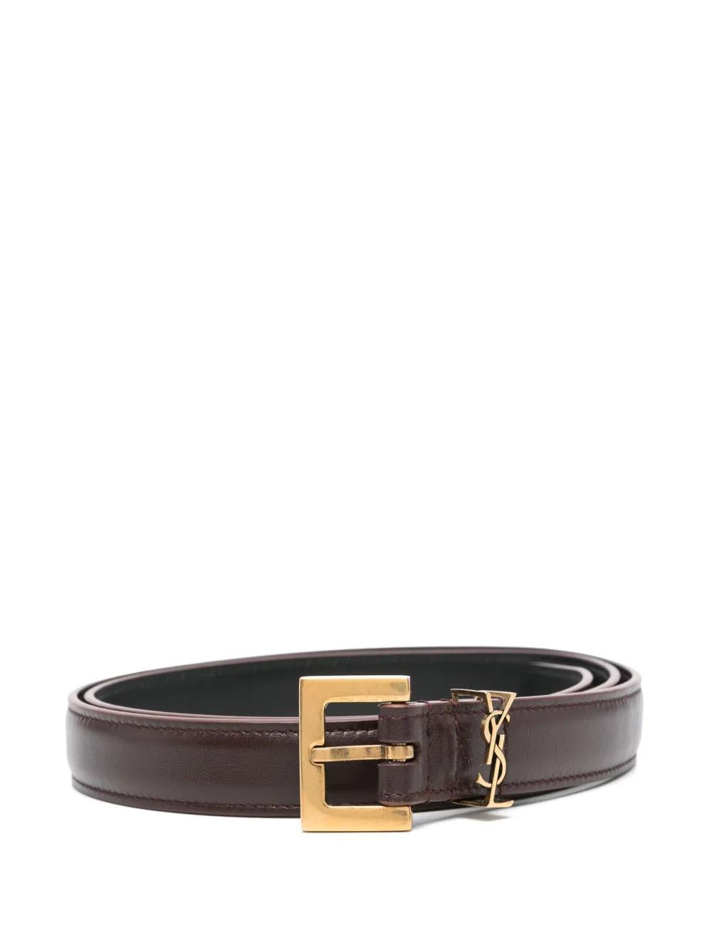 SAINT LAURENT Slim Belt with Square Buckle - 2 cm Width