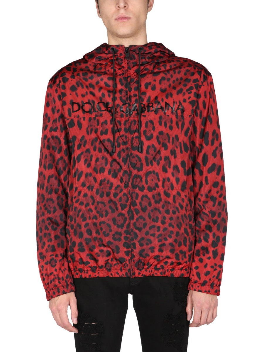 DOLCE & GABBANA Men's Hooded Animal Print Sports Jacket
