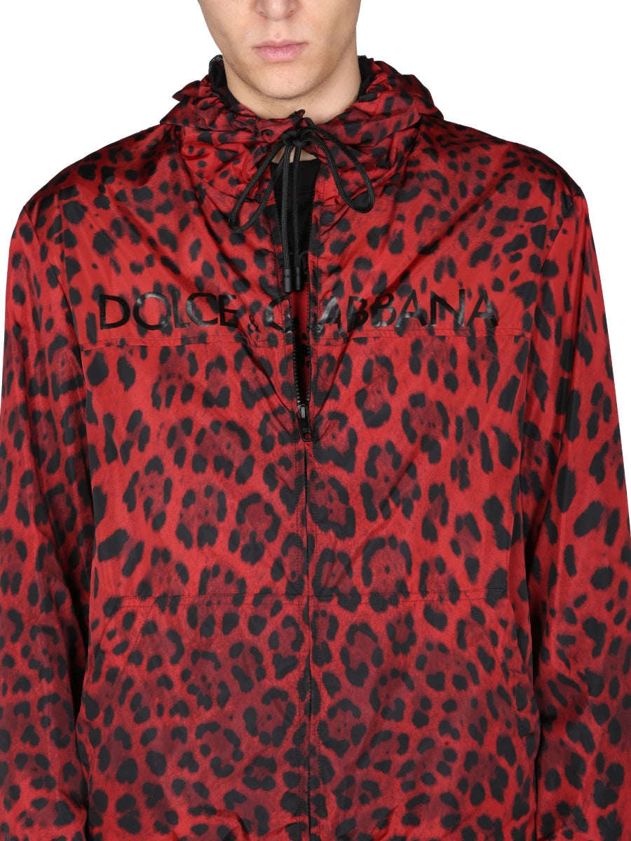 DOLCE & GABBANA Men's Hooded Animal Print Sports Jacket