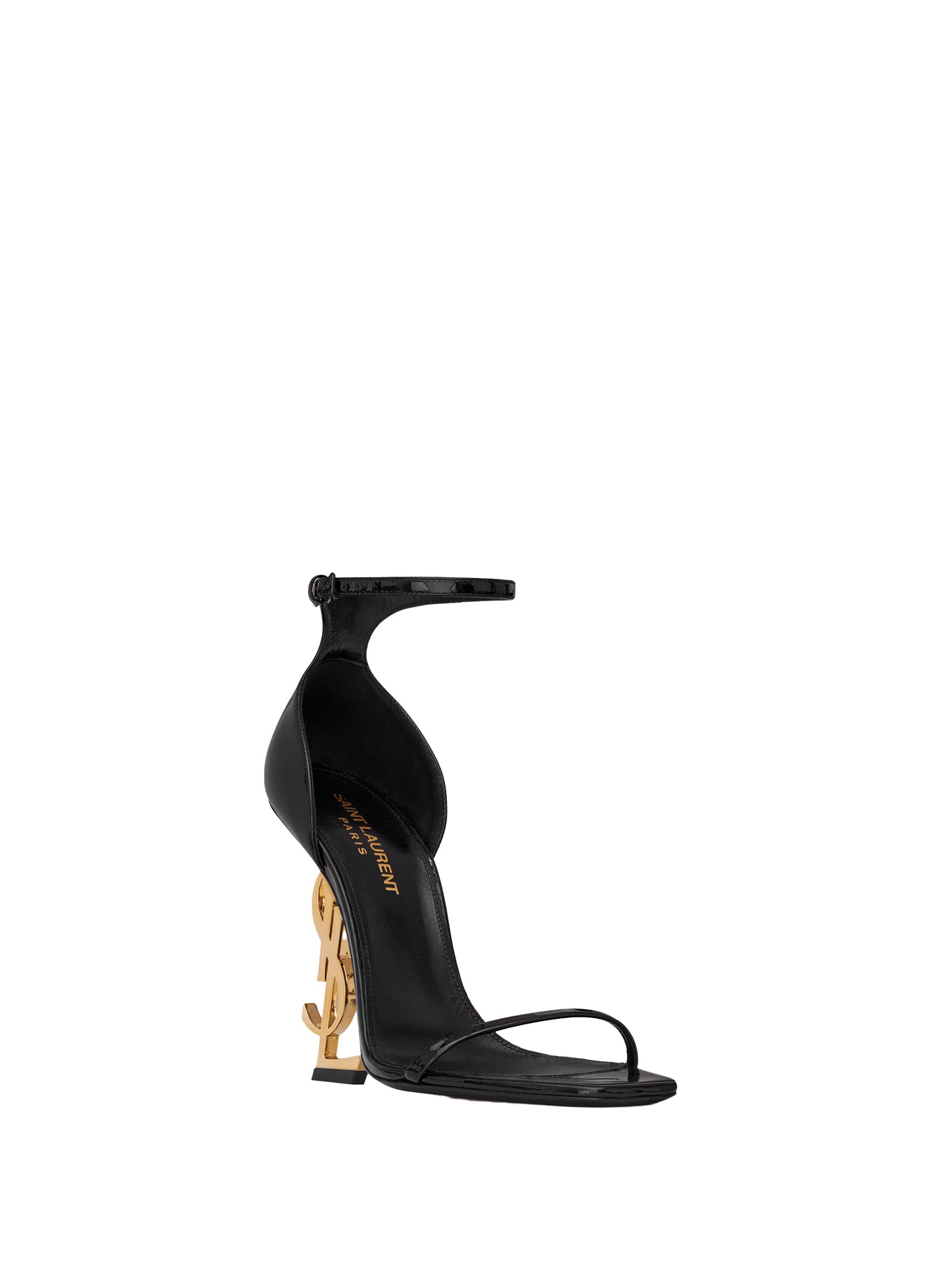 SAINT LAURENT Patent Leather Sandals with Structured Heel and Adjustable Ankle Strap