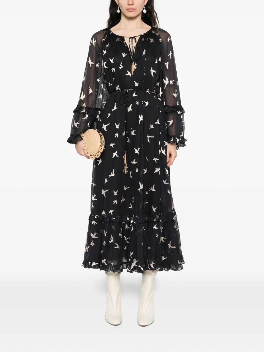 ZIMMERMANN Mini Bird Print Ruffled Dress