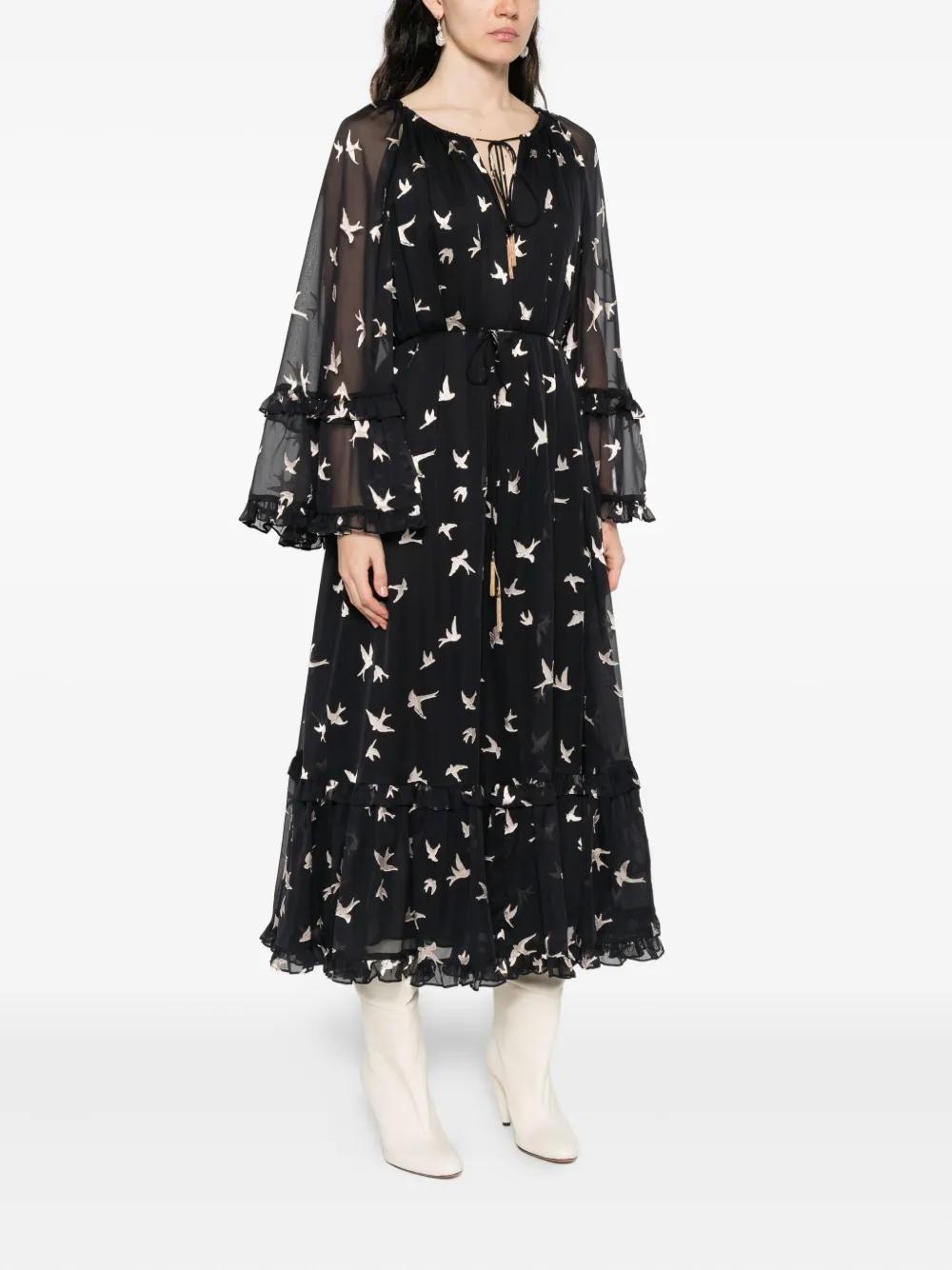 ZIMMERMANN Mini Bird Print Ruffled Dress