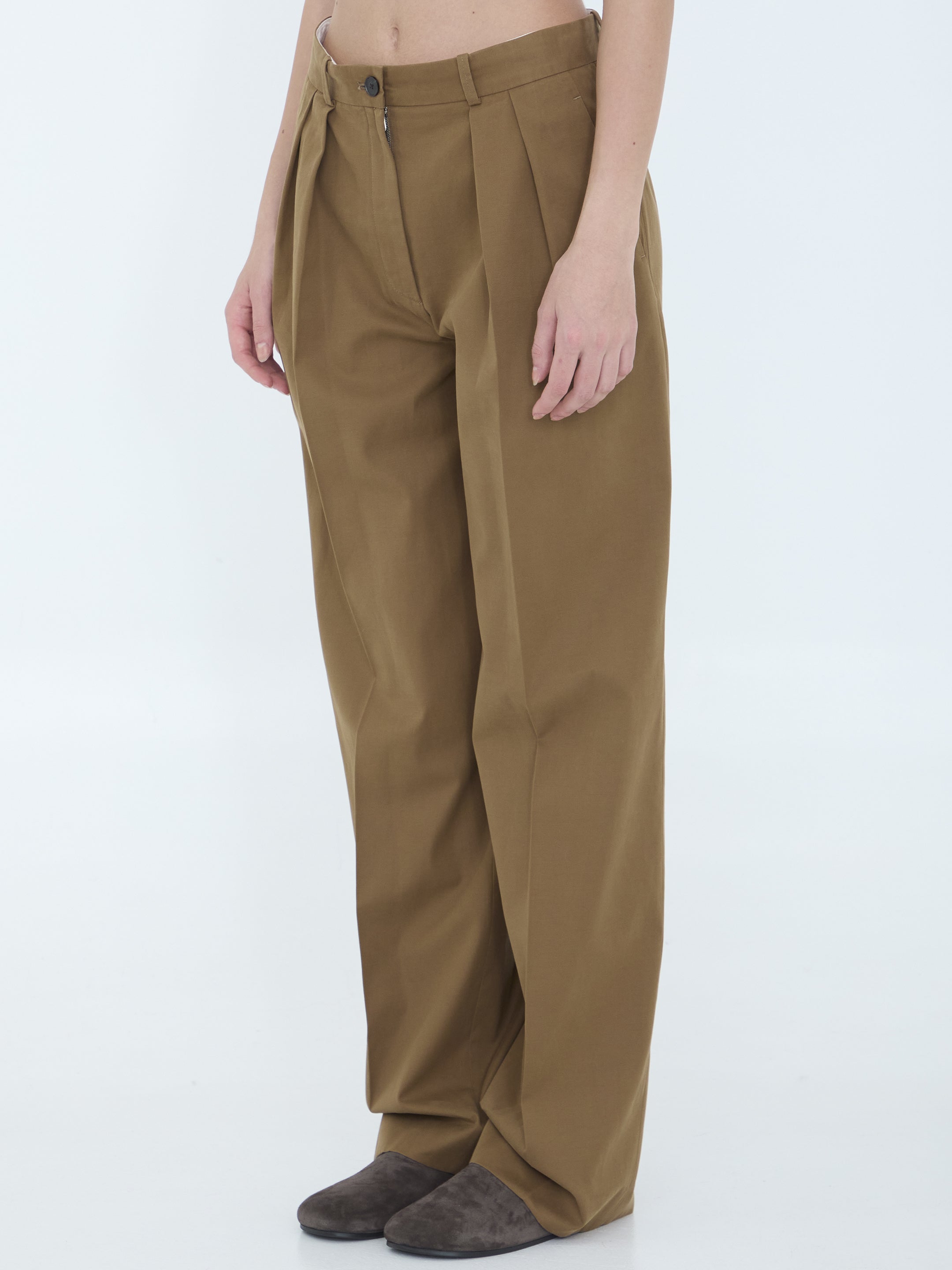 THE ROW Wide-Leg Trousers with Front Pleats - Size 02