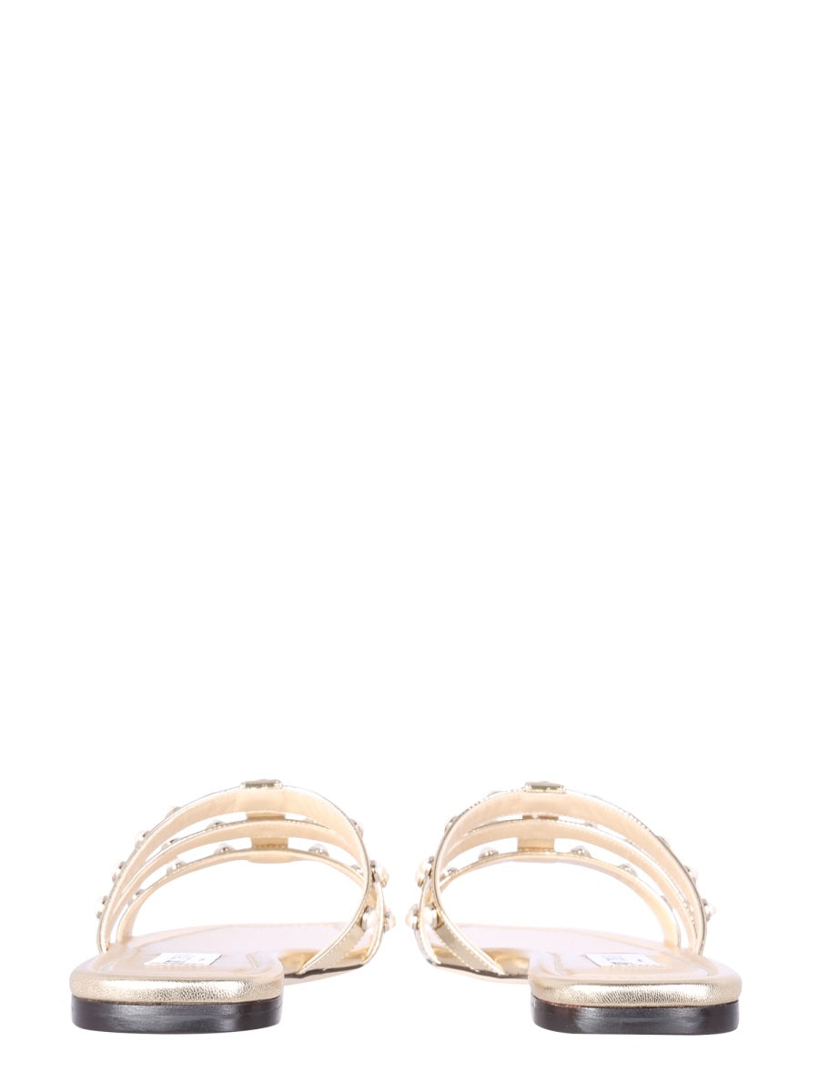 JIMMY CHOO Hazal Mini Flat Sandals with Liquid Metal Finish