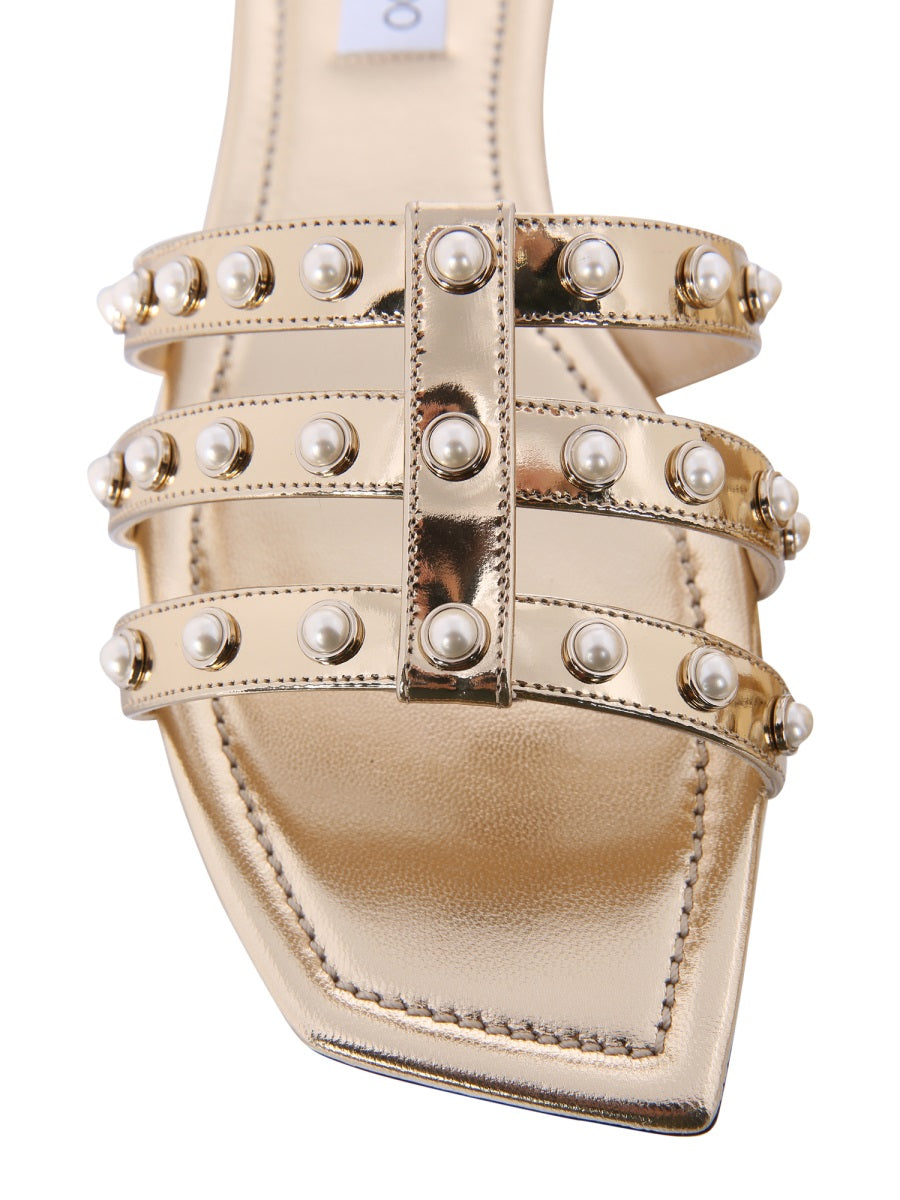 JIMMY CHOO Hazal Mini Flat Sandals with Liquid Metal Finish