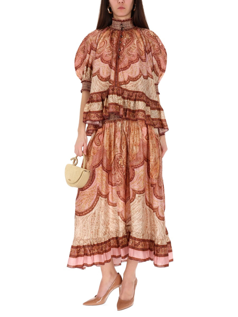 ZIMMERMANN Wanderlust Silk Blouse - Smocked High Neck