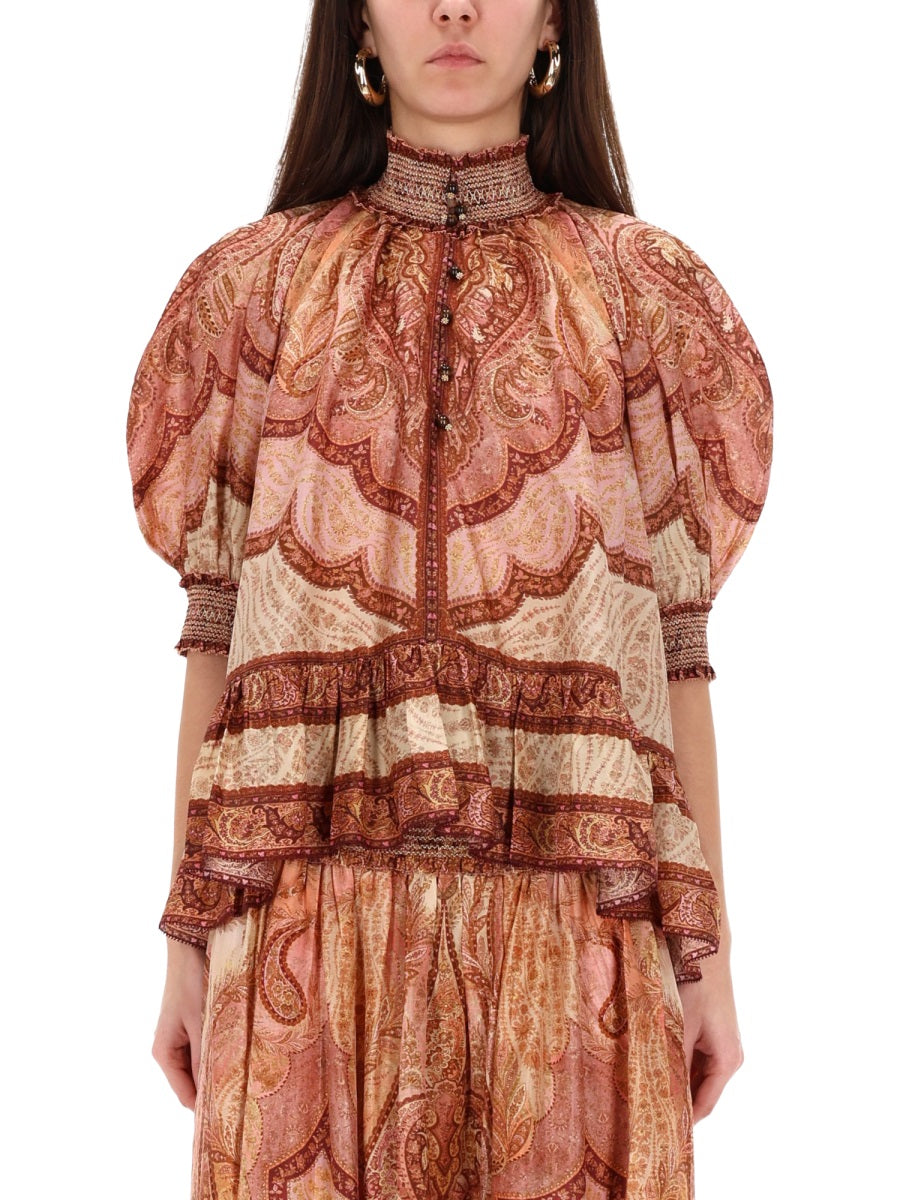 ZIMMERMANN Wanderlust Silk Blouse - Smocked High Neck