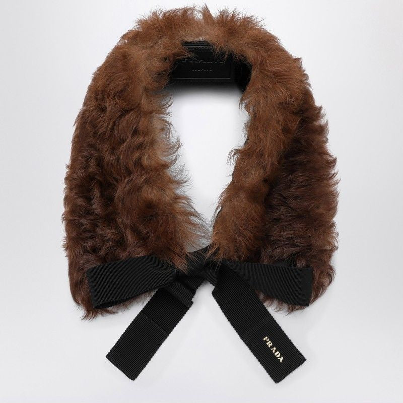 PRADA Shearling Scarf with Tie