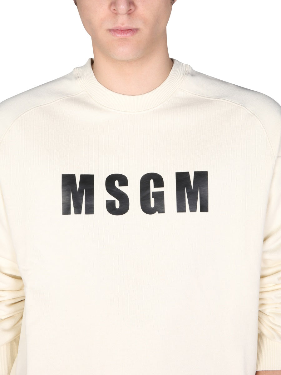 MSGM Men's Logo Print Crew Neck Sweatshirt