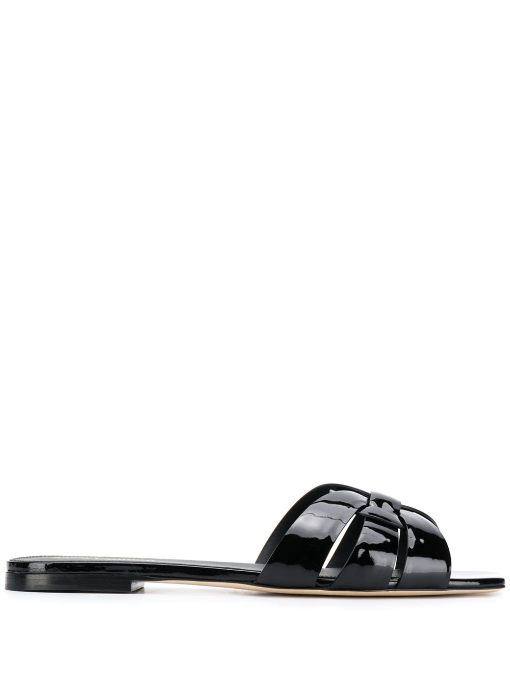 SAINT LAURENT Leather Flat Sandals with Crossover Straps