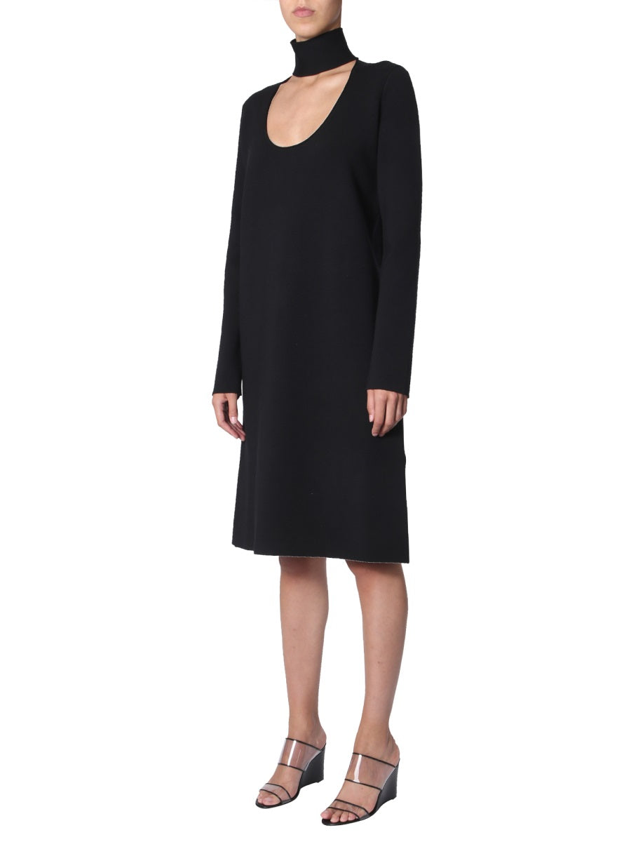 BOTTEGA VENETA High Neck Mini Dress with Deep Neckline