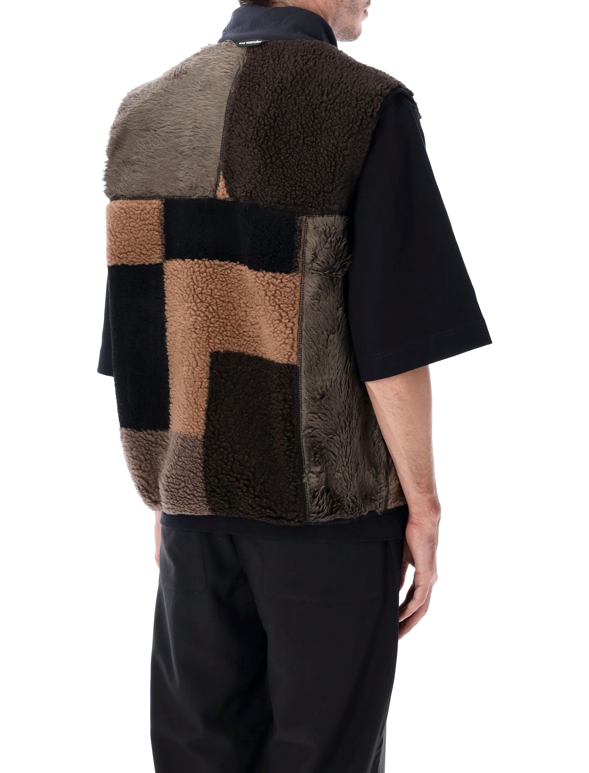 AND WANDER Mix Boa Patchwork Vest - L/XL
