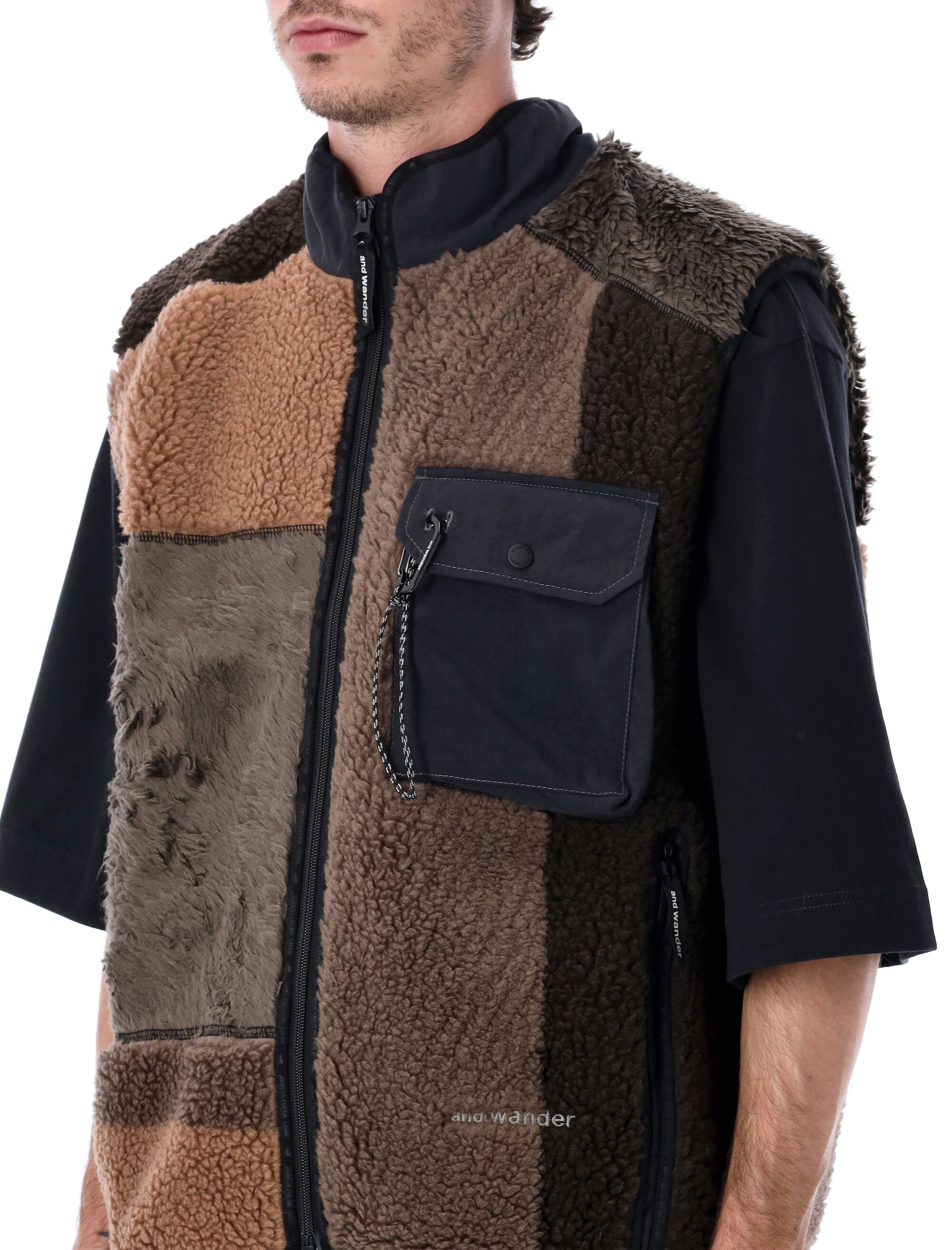 AND WANDER Mix Boa Patchwork Vest - L/XL