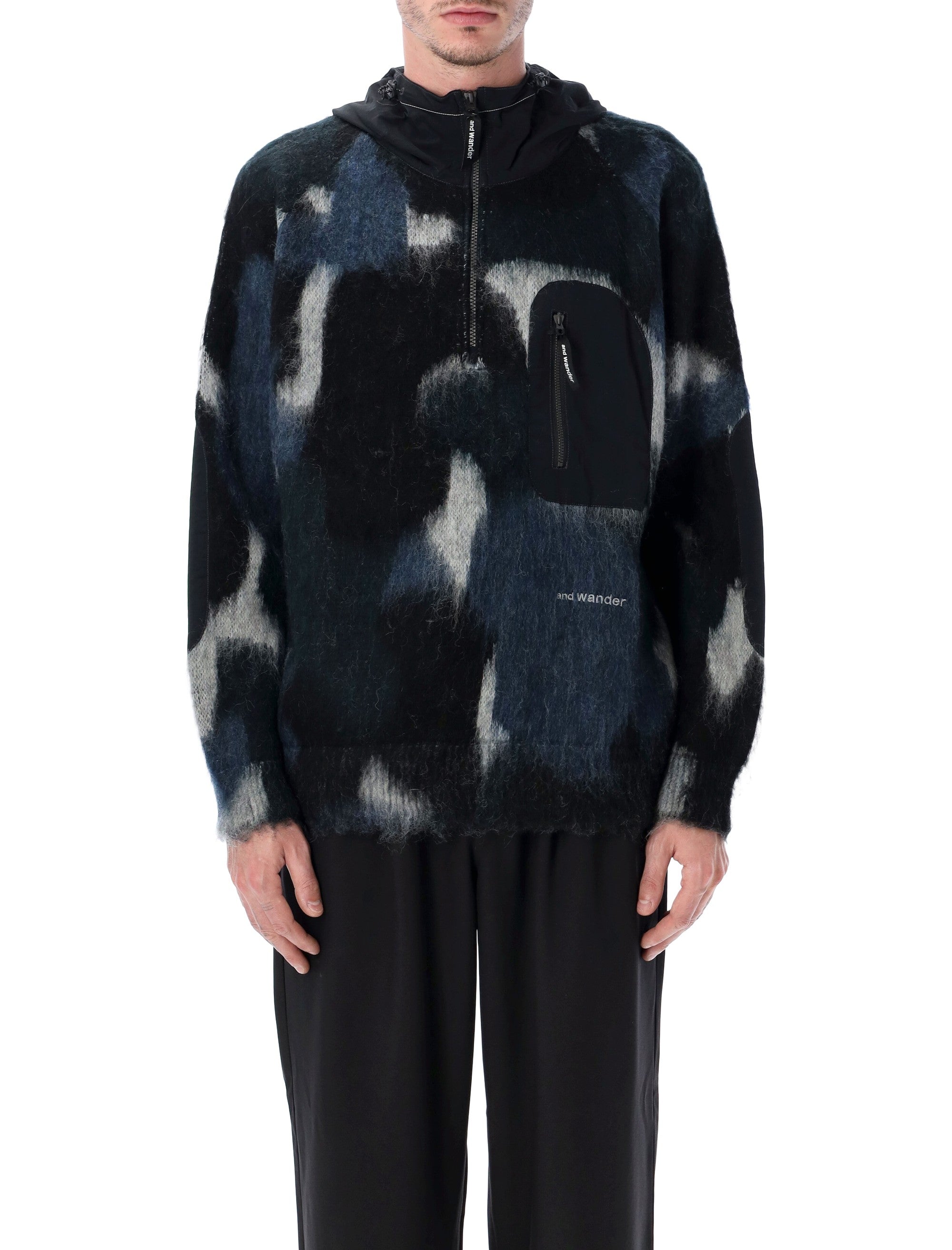 AND WANDER Men's Mix Shaggy Knit Hoodie in Relaxed Fit Size L/XL