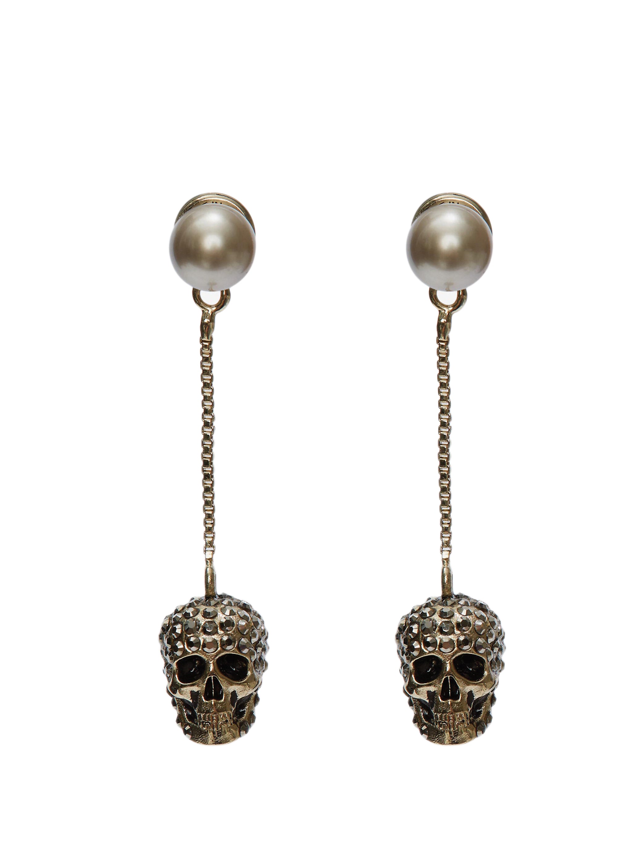 ALEXANDER MCQUEEN Pave Skull Chain Earrings