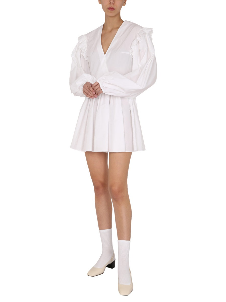 PATOU V-Neck Mini Dress with Balloon Sleeves