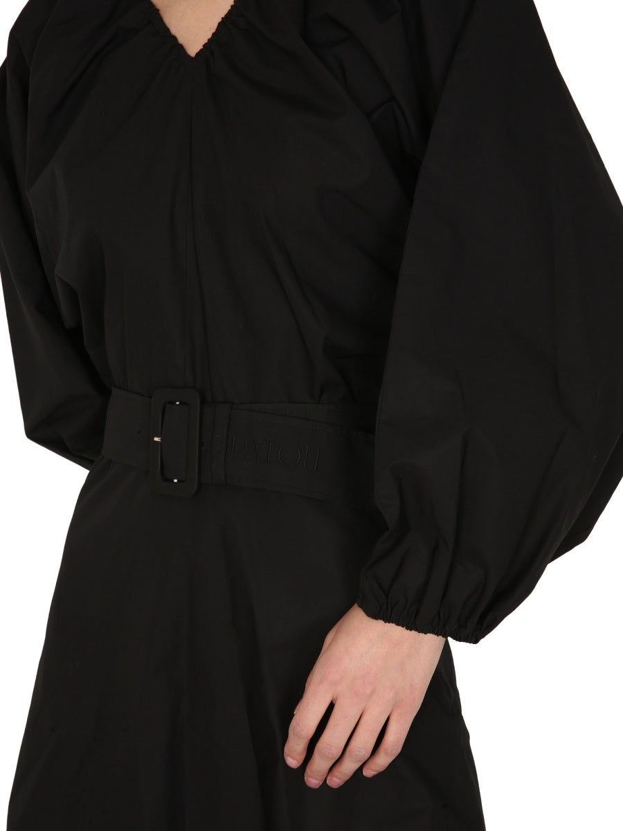 PATOU V-Neck Balloon Sleeves Mini Dress