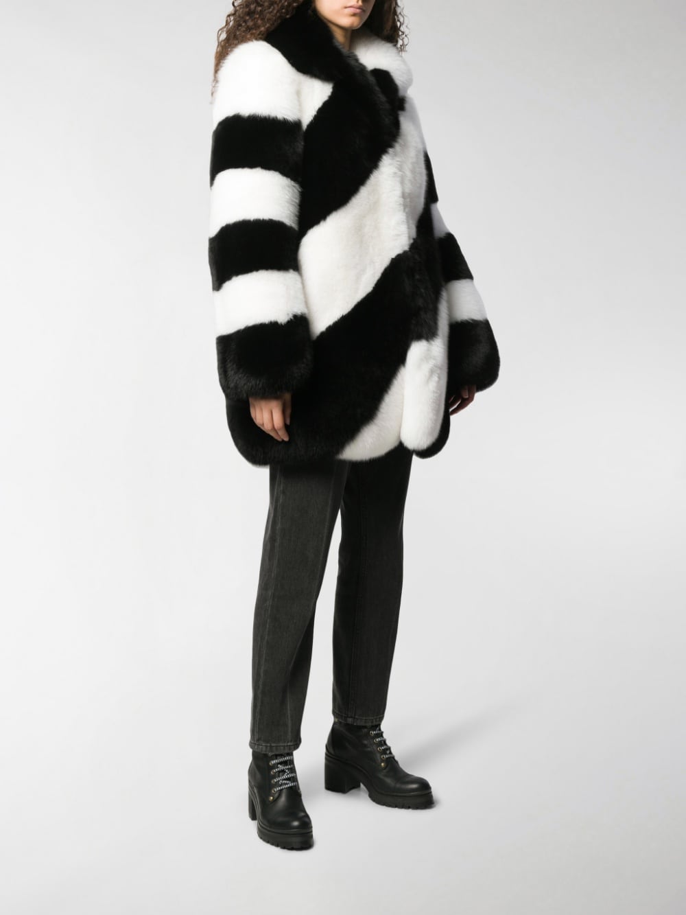 SAINT LAURENT Diagonal Striped Faux Fur Jacket for Women