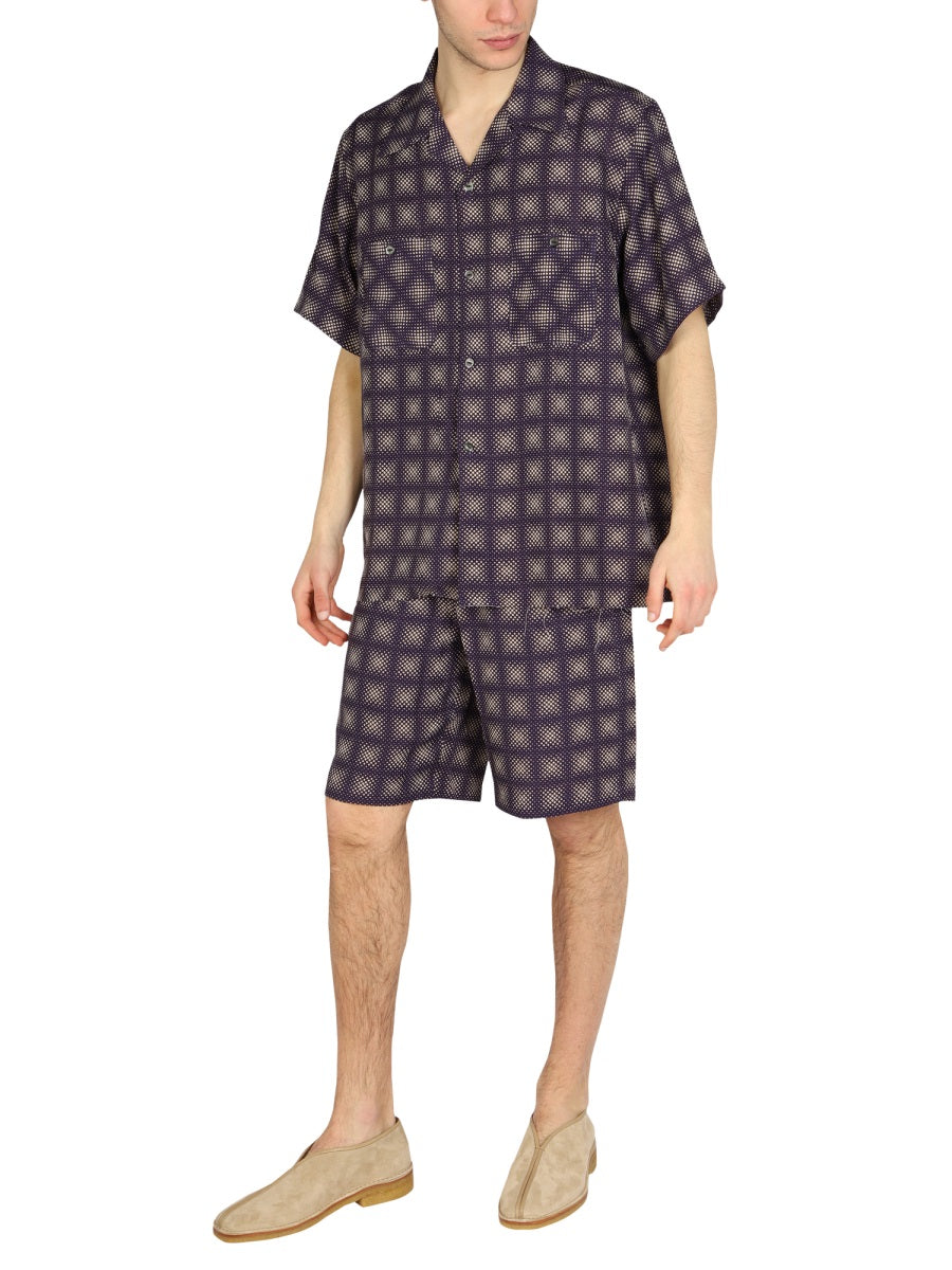 NEEDLES Men's Bowling Collar Mini Check Print Shirt